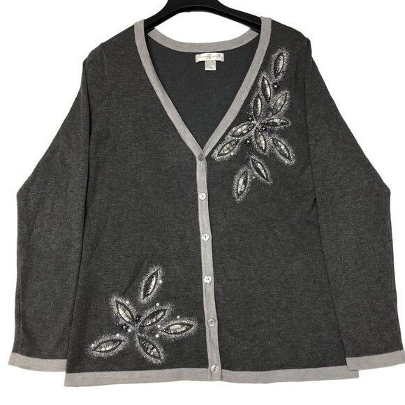 CHRISTOPHER‎ BANKS WOMEN GRAY CARDIGAN SWEATER  LG - Picture 2 of 6